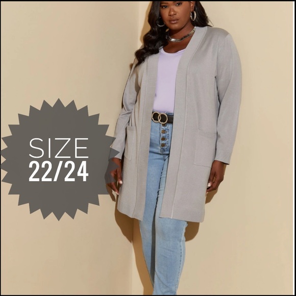 Plus ASHLEY STEWART Gray Open Front Cardigan Sweater 22/24 - Picture 1 of 5